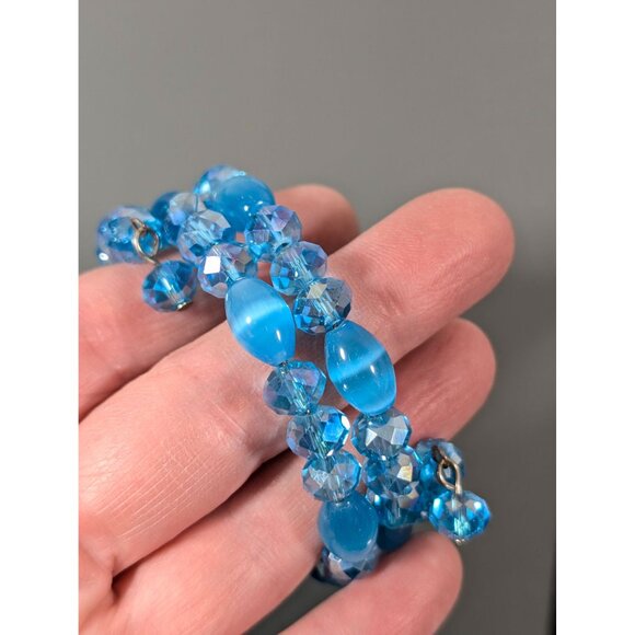 Croft & Barrow Blue Glass Cats Eye Bead Coil Wrap Bracelet NEW 6" Flex - Picture 7 of 8